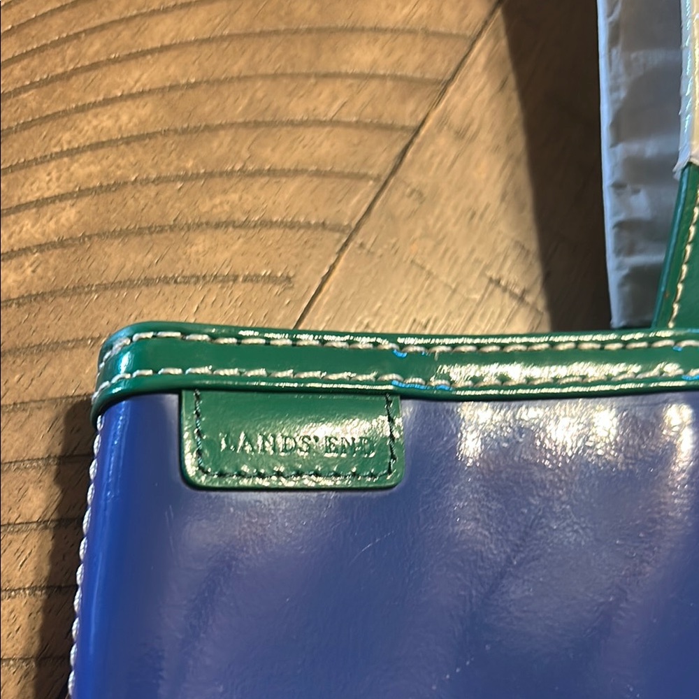 Lands End Patent Leather Blue and Green Tote Bag - Picture 2 of 6
